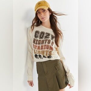 Francesca’s Collection Candice Ivory Graphic Tee “Cozy Nights ,Stadiums Lights”